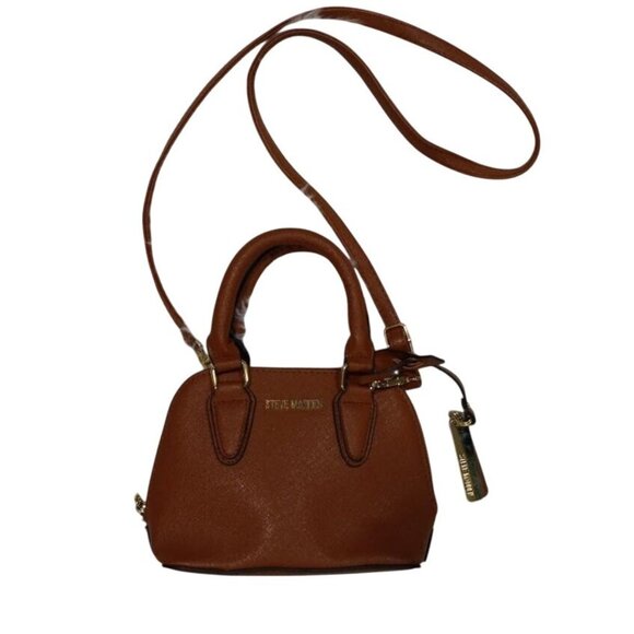 Steve Madden Brown Faux Leather Mini Satchel Bag With Crossbody Strap - Picture 1 of 15